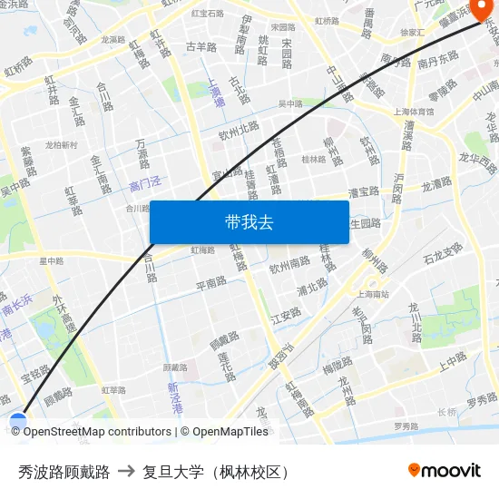 秀波路顾戴路 to 复旦大学（枫林校区） map