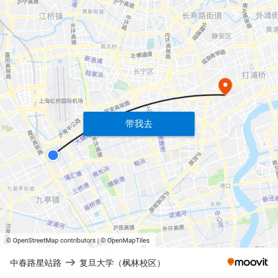 中春路星站路 to 复旦大学（枫林校区） map