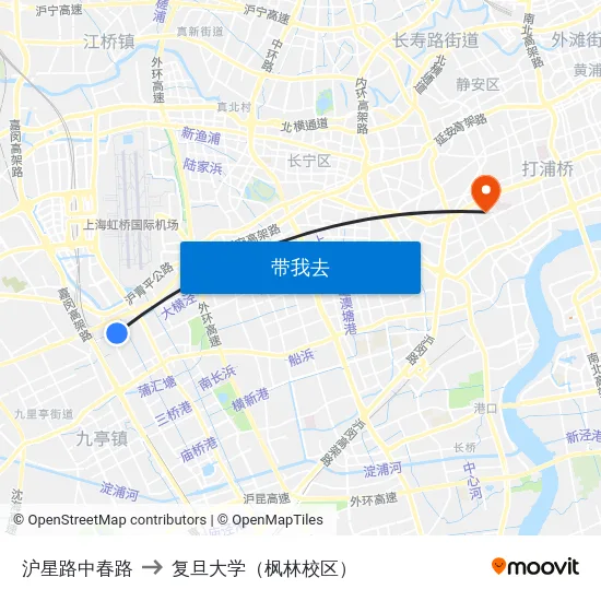 沪星路中春路 to 复旦大学（枫林校区） map