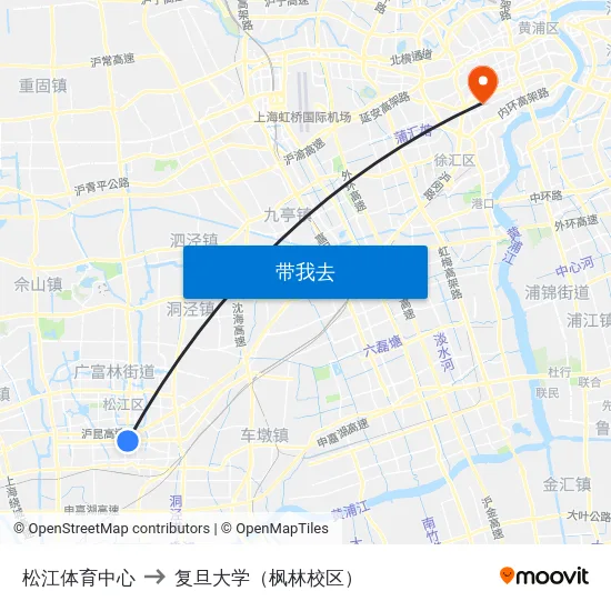 松江体育中心 to 复旦大学（枫林校区） map