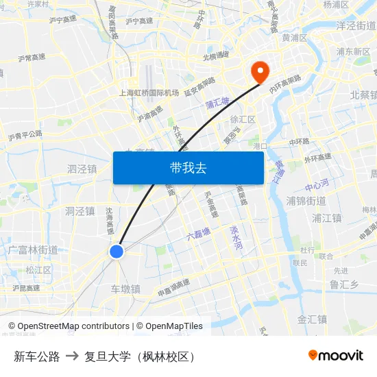 新车公路 to 复旦大学（枫林校区） map