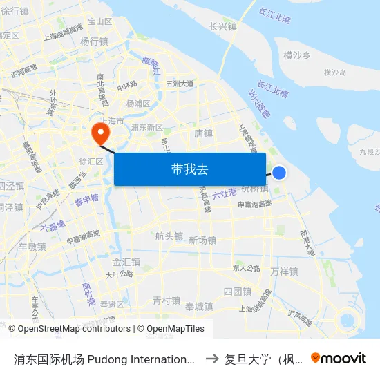 浦东国际机场 Pudong International Airport (Maglev) to 复旦大学（枫林校区） map