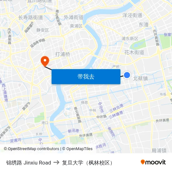 锦绣路 Jinxiu Road to 复旦大学（枫林校区） map