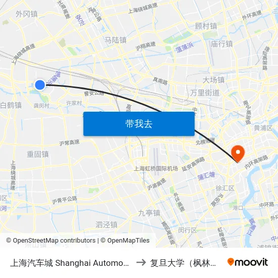 上海汽车城 Shanghai Automobile City to 复旦大学（枫林校区） map