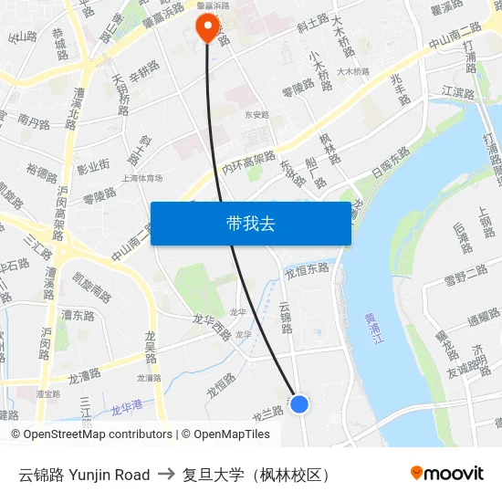 云锦路 Yunjin Road to 复旦大学（枫林校区） map