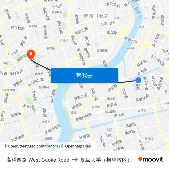 高科西路 West Gaoke Road to 复旦大学（枫林校区） map