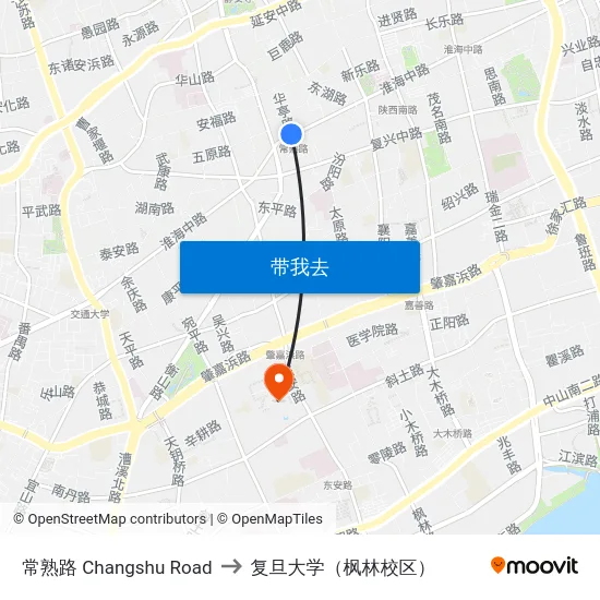 常熟路 Changshu Road to 复旦大学（枫林校区） map