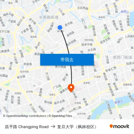 昌平路 Changping Road to 复旦大学（枫林校区） map