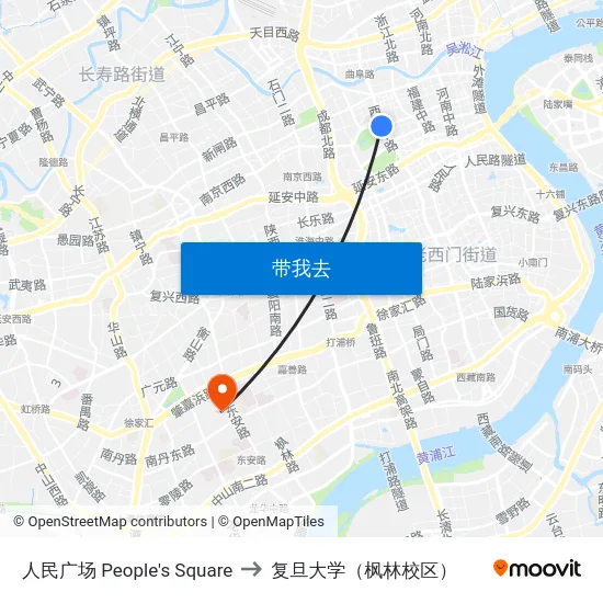 人民广场 People's Square to 复旦大学（枫林校区） map