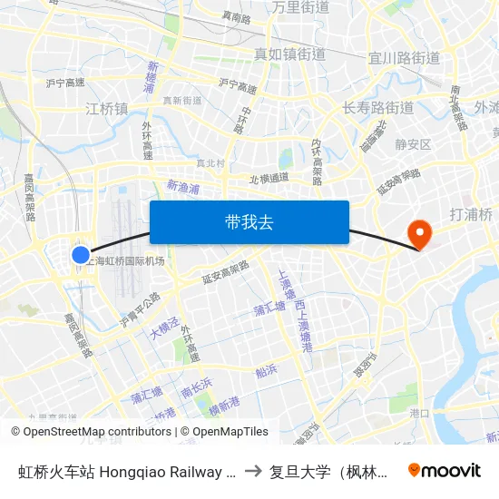 虹桥火车站 Hongqiao Railway Station to 复旦大学（枫林校区） map