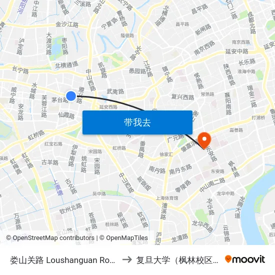 娄山关路 Loushanguan Road to 复旦大学（枫林校区） map