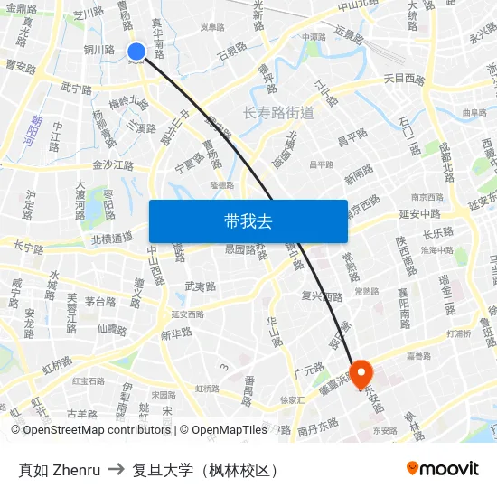 真如 Zhenru to 复旦大学（枫林校区） map