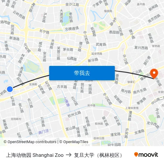上海动物园 Shanghai Zoo to 复旦大学（枫林校区） map