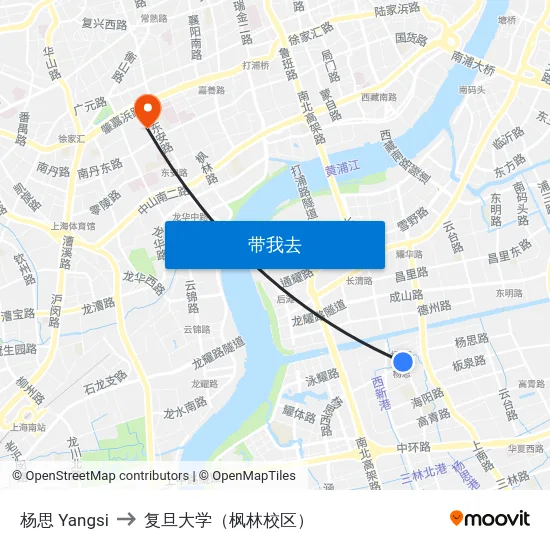 杨思 Yangsi to 复旦大学（枫林校区） map