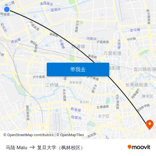 马陆 Malu to 复旦大学（枫林校区） map