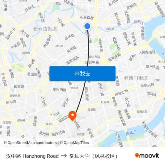 汉中路 Hanzhong Road to 复旦大学（枫林校区） map