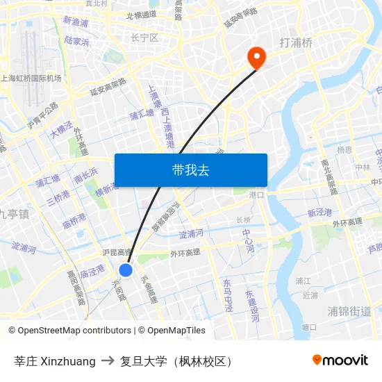 莘庄 Xinzhuang to 复旦大学（枫林校区） map
