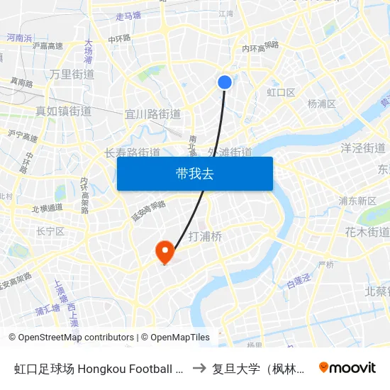 虹口足球场 Hongkou Football Stadium to 复旦大学（枫林校区） map