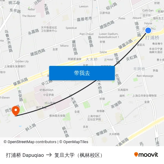 打浦桥 Dapuqiao to 复旦大学（枫林校区） map