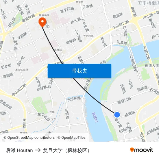 后滩 Houtan to 复旦大学（枫林校区） map