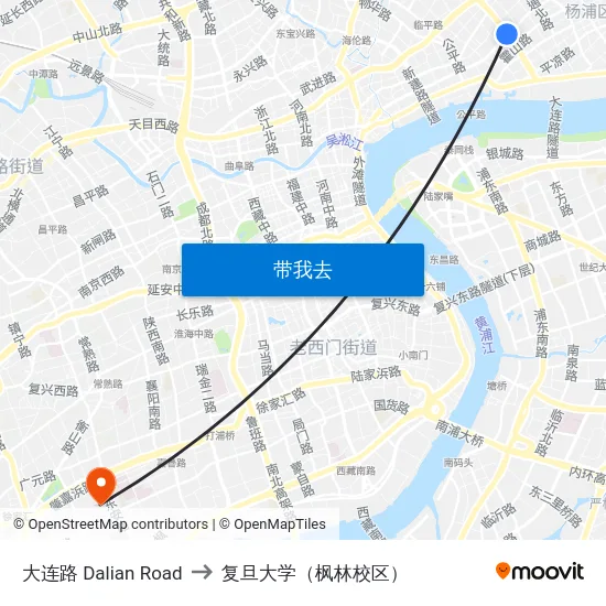 大连路 Dalian Road to 复旦大学（枫林校区） map