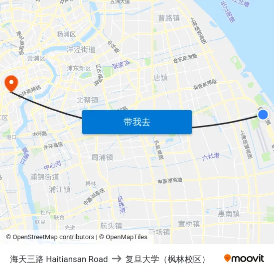 海天三路 Haitiansan Road to 复旦大学（枫林校区） map