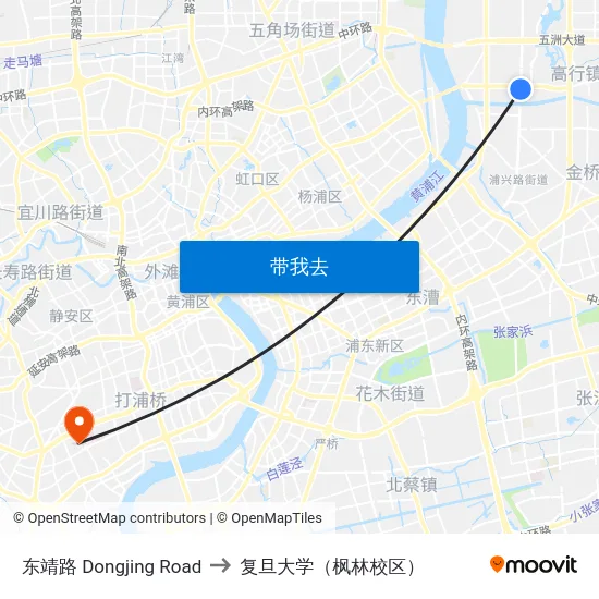 东靖路 Dongjing Road to 复旦大学（枫林校区） map