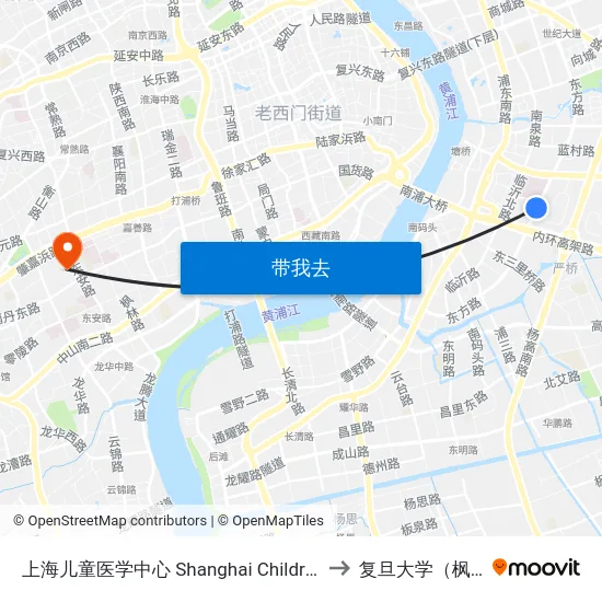 上海儿童医学中心 Shanghai Children's Medical Center to 复旦大学（枫林校区） map