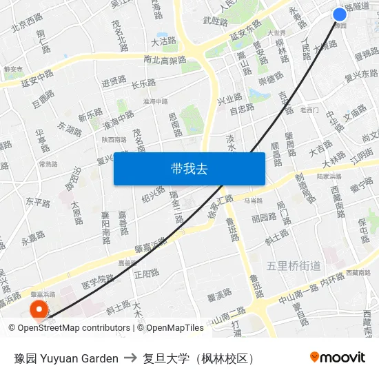 豫园 Yuyuan Garden to 复旦大学（枫林校区） map
