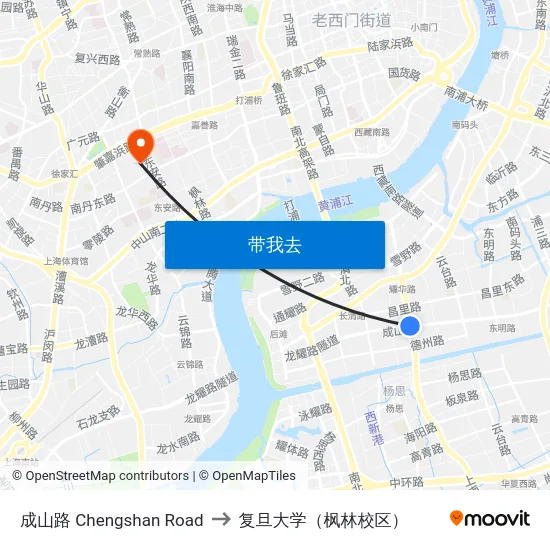 成山路 Chengshan Road to 复旦大学（枫林校区） map