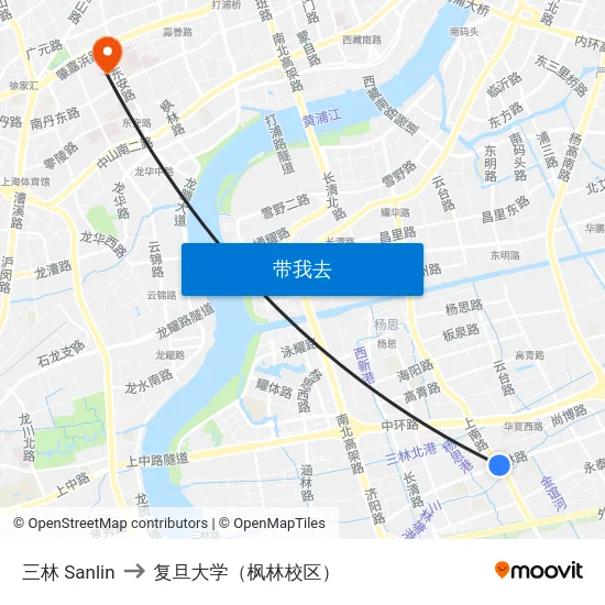 三林 Sanlin to 复旦大学（枫林校区） map