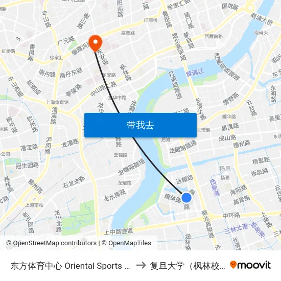 东方体育中心 Oriental Sports Center to 复旦大学（枫林校区） map