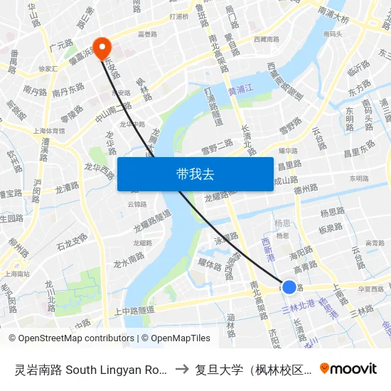 灵岩南路 South Lingyan Road to 复旦大学（枫林校区） map