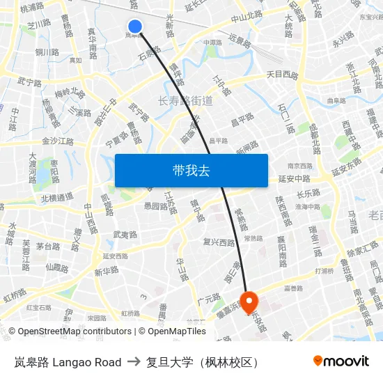 岚皋路 Langao Road to 复旦大学（枫林校区） map
