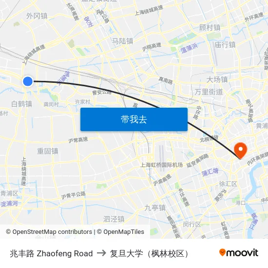 兆丰路 Zhaofeng Road to 复旦大学（枫林校区） map