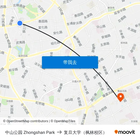 中山公园 Zhongshan Park to 复旦大学（枫林校区） map