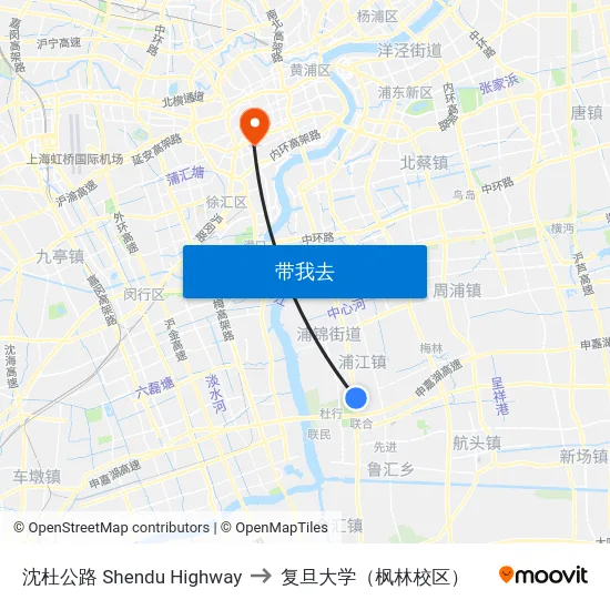 沈杜公路 Shendu Highway to 复旦大学（枫林校区） map