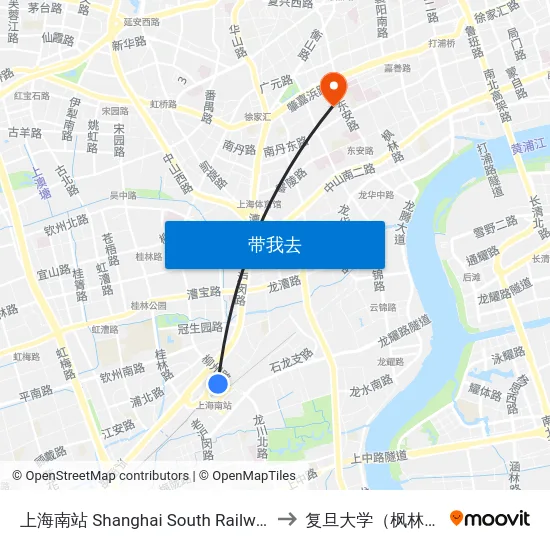 上海南站 Shanghai South Railway Station to 复旦大学（枫林校区） map