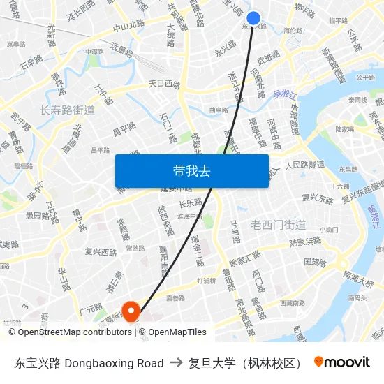 东宝兴路 Dongbaoxing Road to 复旦大学（枫林校区） map