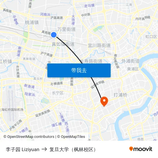 李子园 Liziyuan to 复旦大学（枫林校区） map