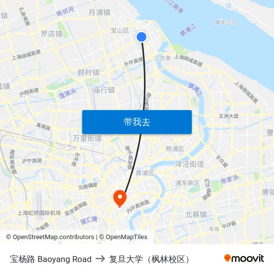 宝杨路 Baoyang Road to 复旦大学（枫林校区） map