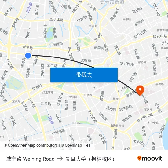 威宁路 Weining Road to 复旦大学（枫林校区） map
