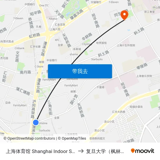 上海体育馆 Shanghai Indoor Stadium to 复旦大学（枫林校区） map