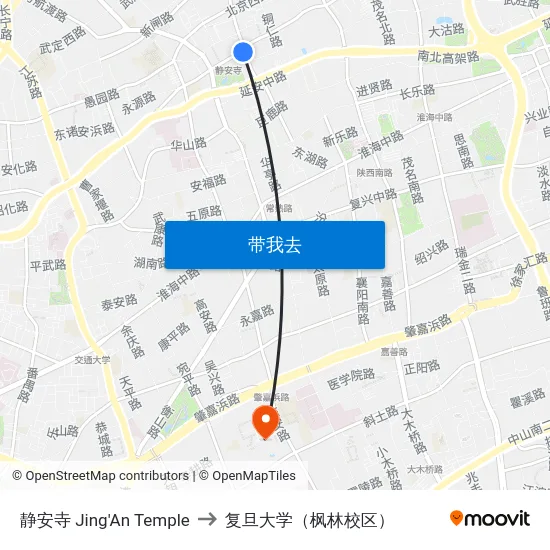 静安寺 Jing'An Temple to 复旦大学（枫林校区） map