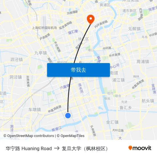 华宁路 Huaning Road to 复旦大学（枫林校区） map