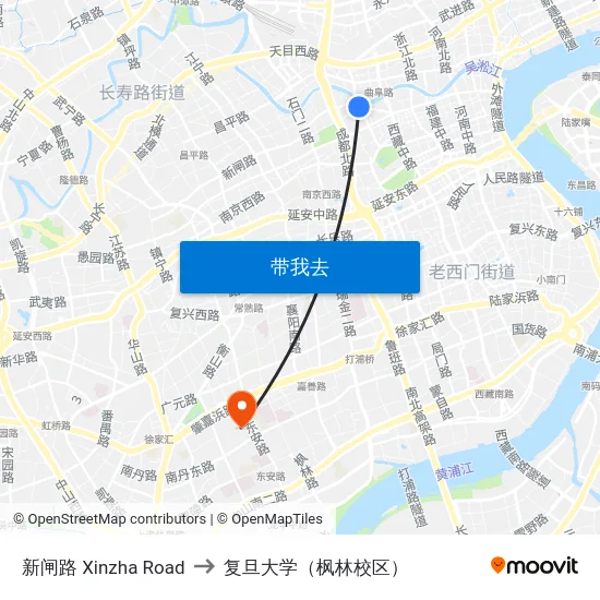 新闸路 Xinzha Road to 复旦大学（枫林校区） map