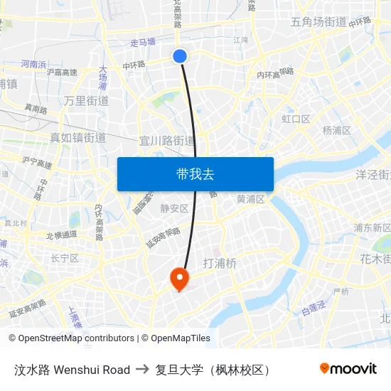 汶水路 Wenshui Road to 复旦大学（枫林校区） map