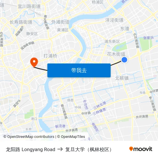 龙阳路 Longyang Road to 复旦大学（枫林校区） map