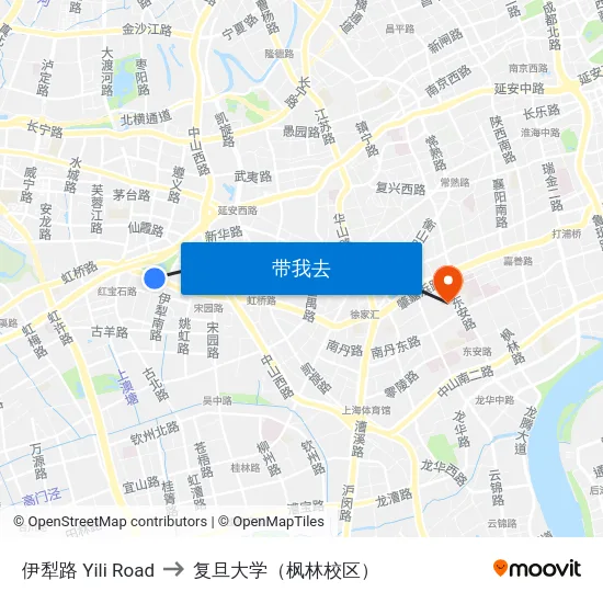 伊犁路 Yili Road to 复旦大学（枫林校区） map