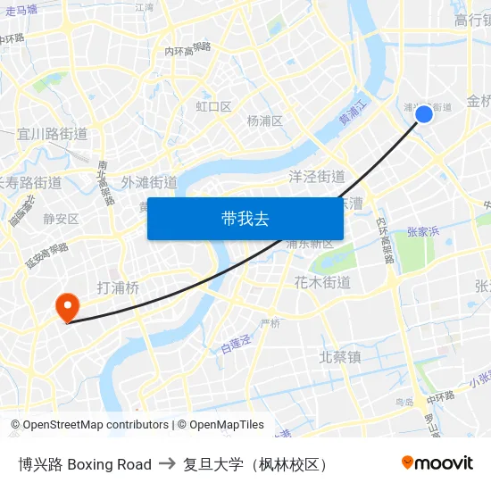 博兴路 Boxing Road to 复旦大学（枫林校区） map